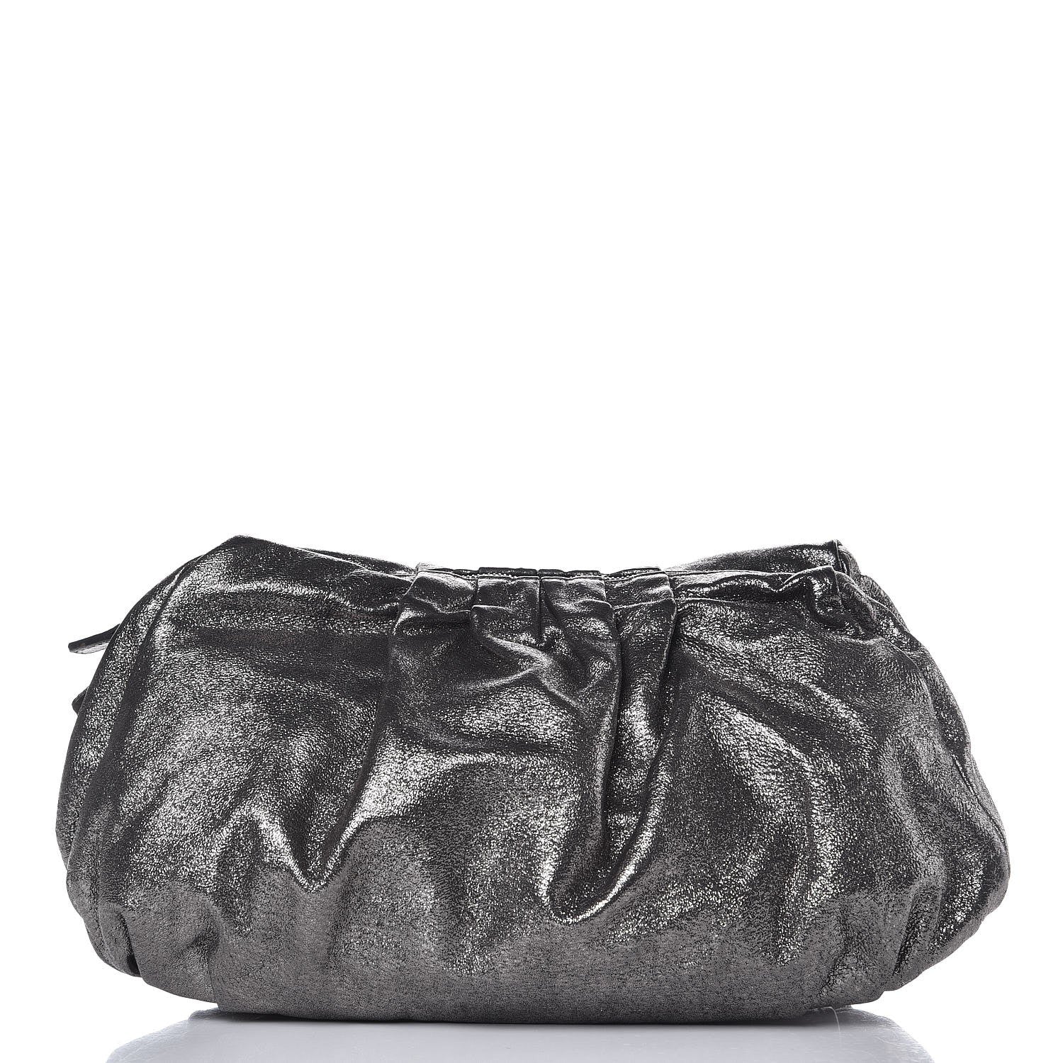 Miu Miu Metallic Soft Calfskin Oversized Clutch Silver 1 of 7