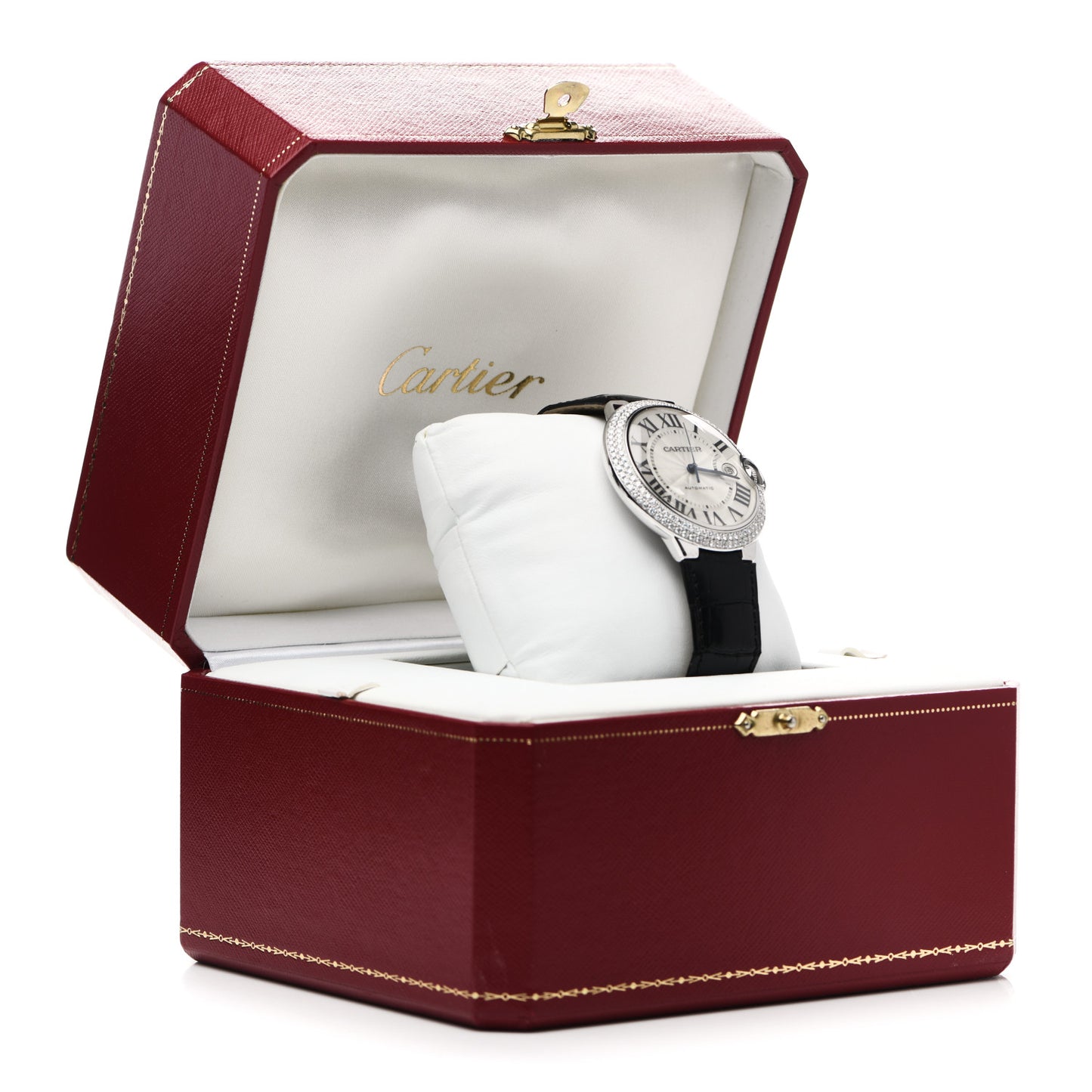 18K White Gold Alligator Diamond Pave Bezel 42mm Ballon Bleu De Cartier Automatic Watch