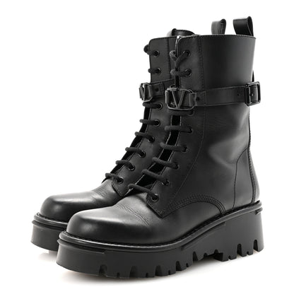 Valentino Garavani Calfskin Vlogo 30/50mm Combat Boots 39.5 Black 4 of 9