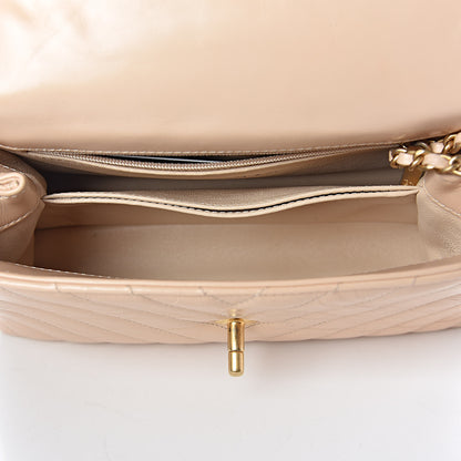 Chanel Calfskin Lizard Chevron Quilted Mini Coco Handle Flap Beige 5 of 10