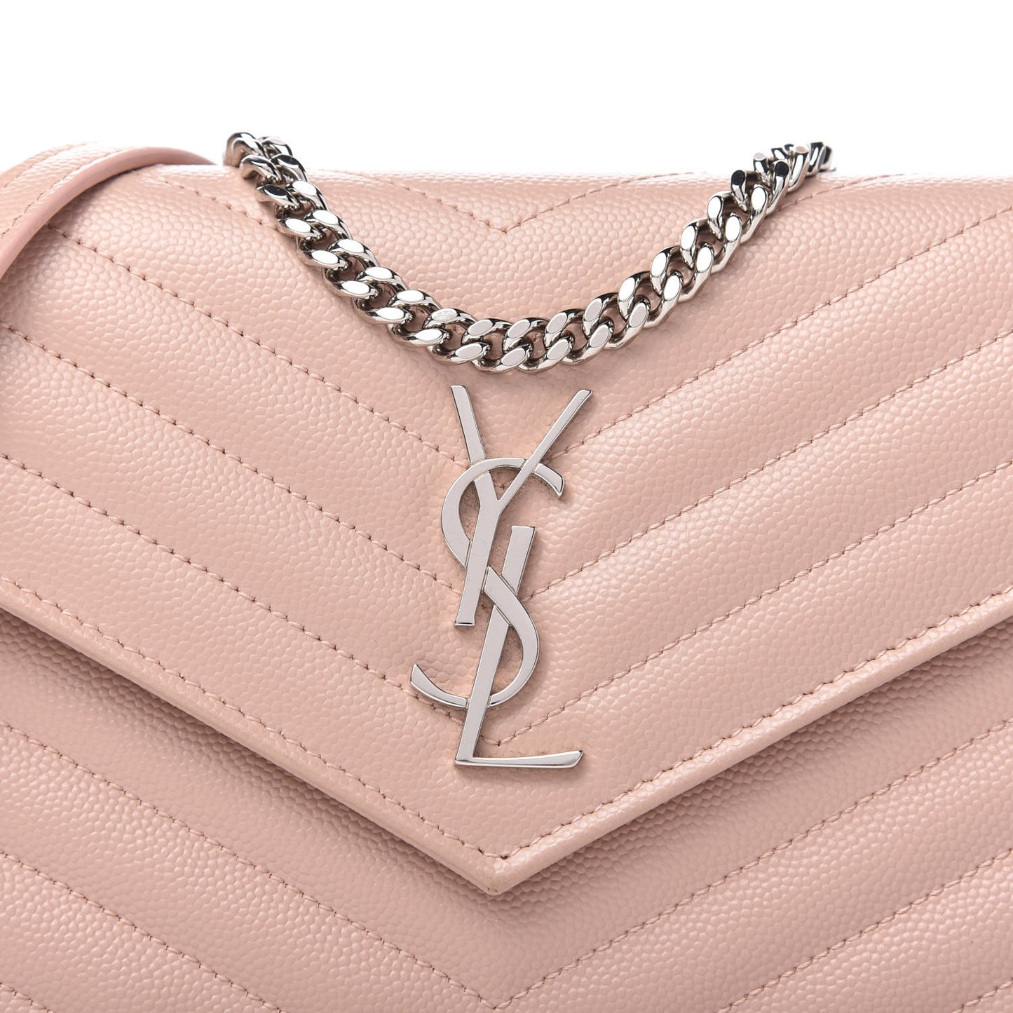 Grain De Poudre Matelasse Chevron Monogram Envelope Chain Wallet Pale Pink