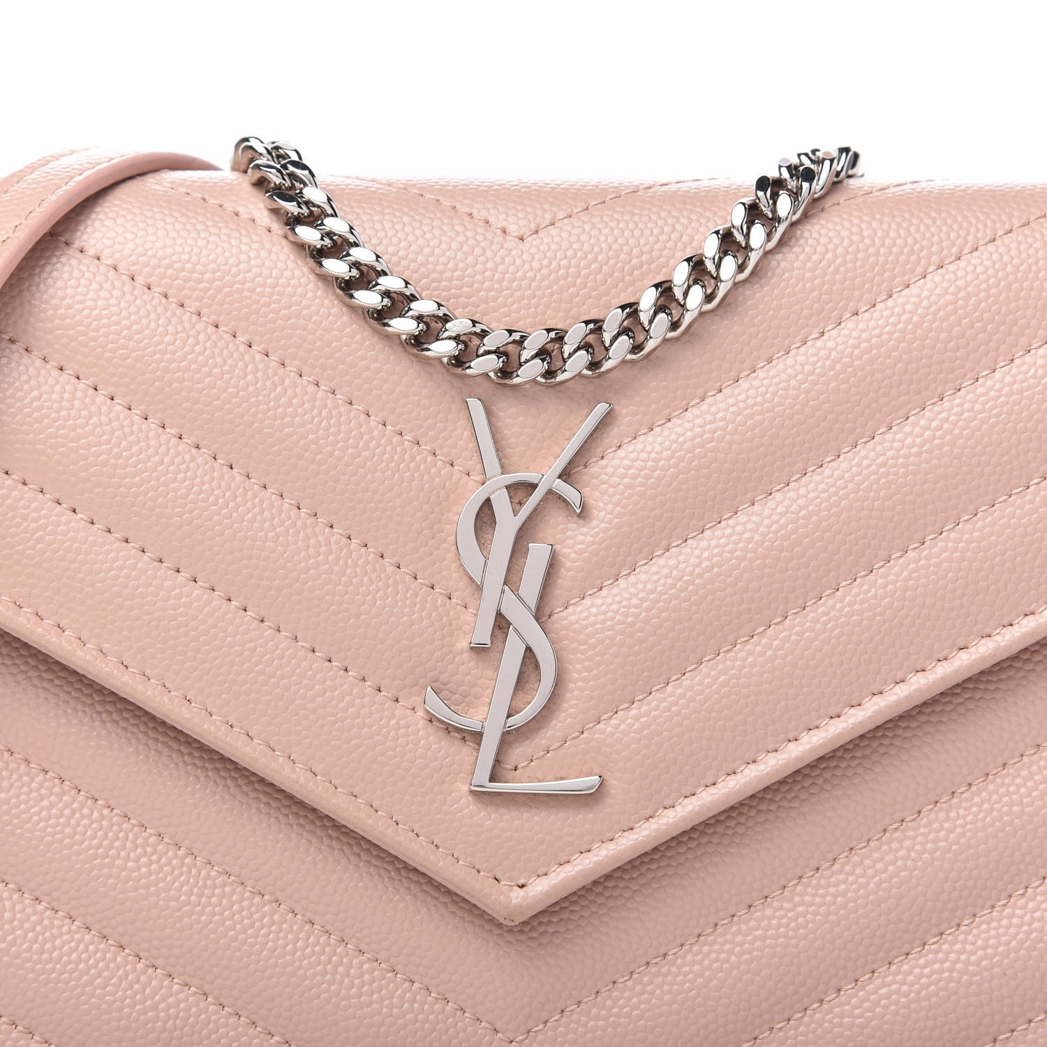 Saint Laurent Grain De Poudre Matelasse Chevron Monogram Envelope Chain Wallet Pale Pink 9 of 9