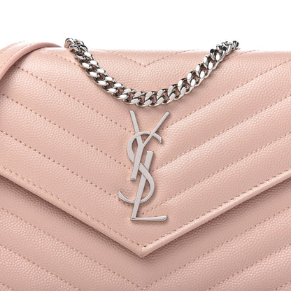 Saint Laurent Grain De Poudre Matelasse Chevron Monogram Envelope Chain Wallet Pale Pink 9 of 9