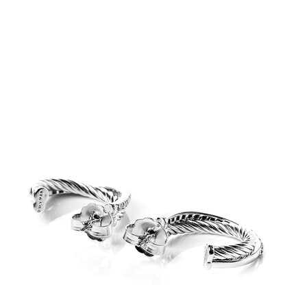 David Yurman Sterling Silver Diamond Medium Crossover Hoop Earrings 3 of 4
