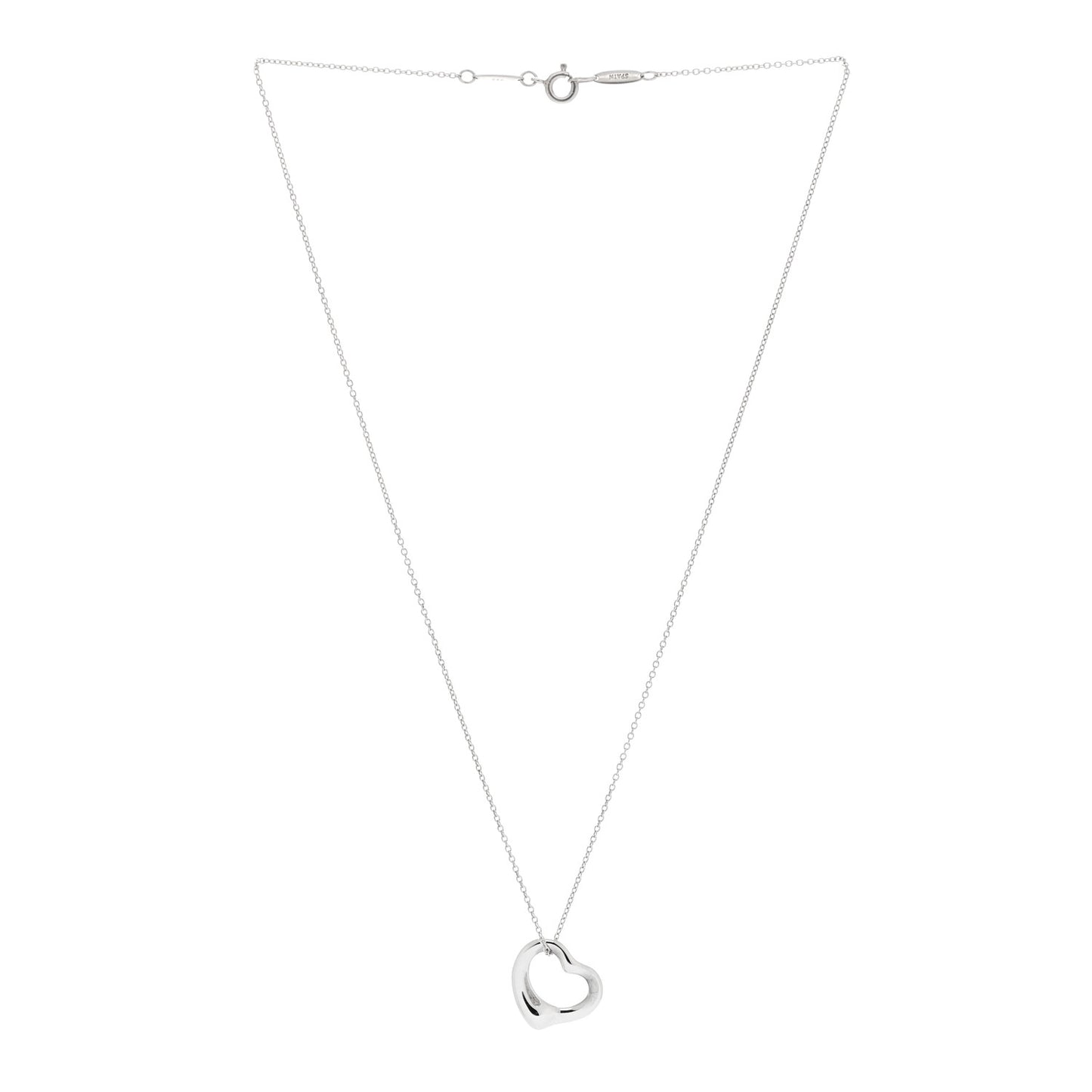 Sterling Silver Diamond 16mm Elsa Peretti Open Heart Pendant Necklace