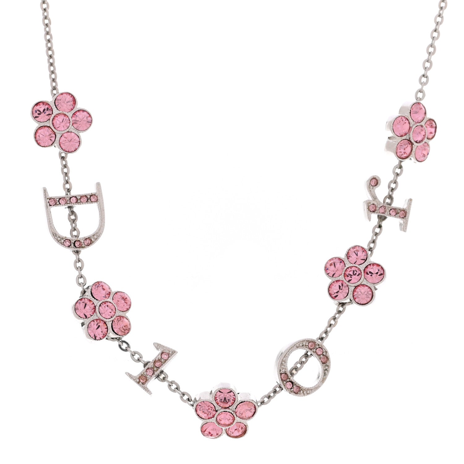 Christian Dior Crystal Flower Choker Necklace Silver Pink 4 of 6