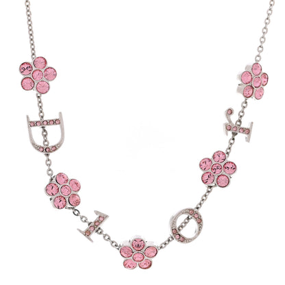 Christian Dior Crystal Flower Choker Necklace Silver Pink 4 of 6