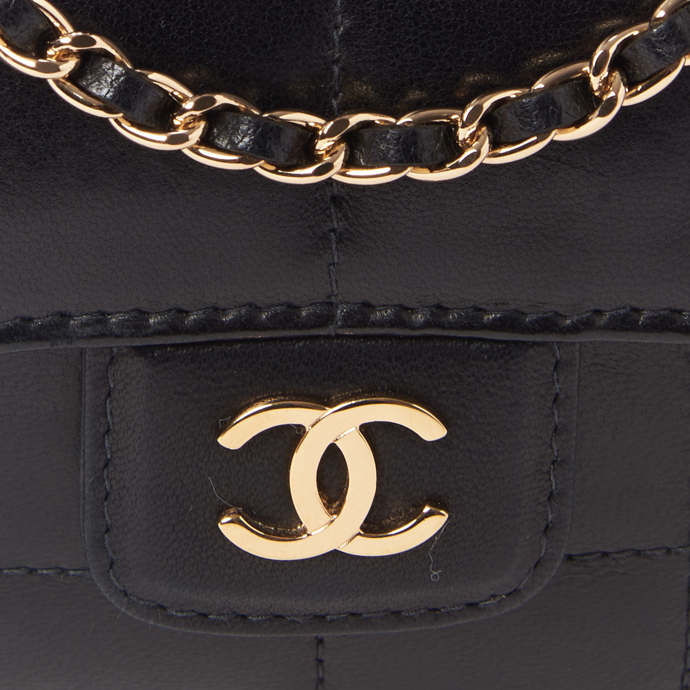 Lambskin Quilted Mini Chocolate Bar Camellia Flap Black