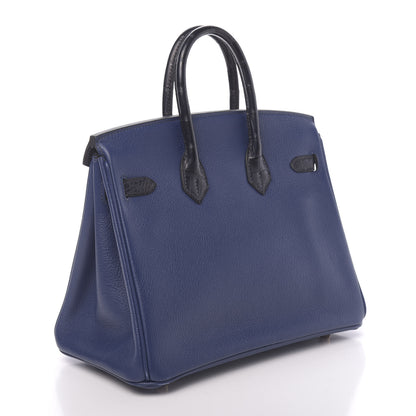 Hermes Taurillon Novillo Matte Alligator Birkin Touch 25 Bleu Saphir Marine 3 of 38