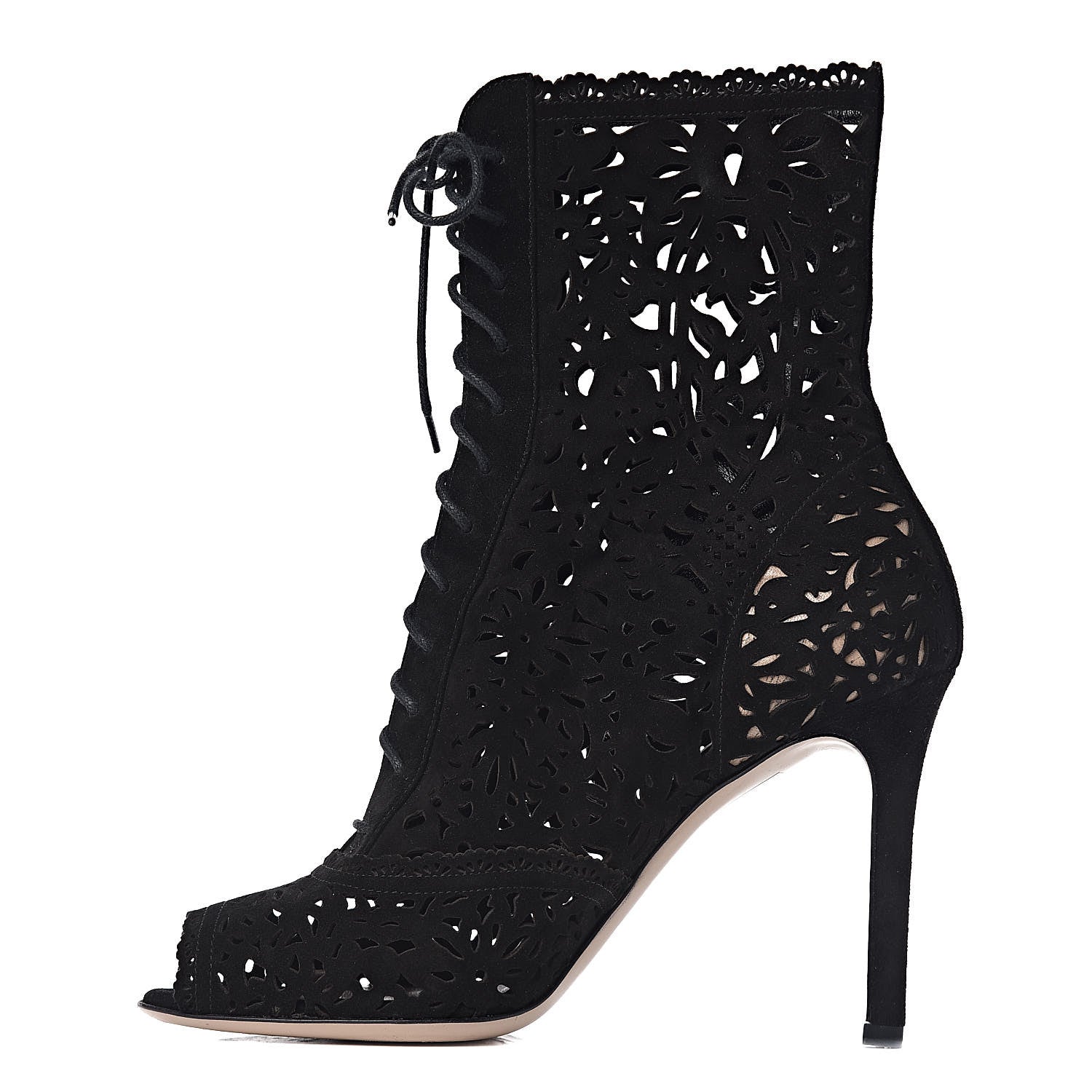 Valentino Garavani Suede Laser Cut Boots 37 Black 1 of 10