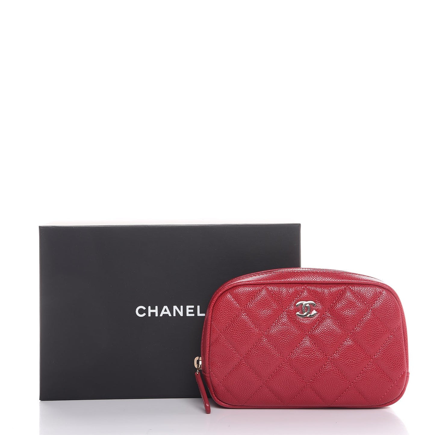 Caviar Quilted Small Curvy Pouch Cosmetic Case Dark Pink