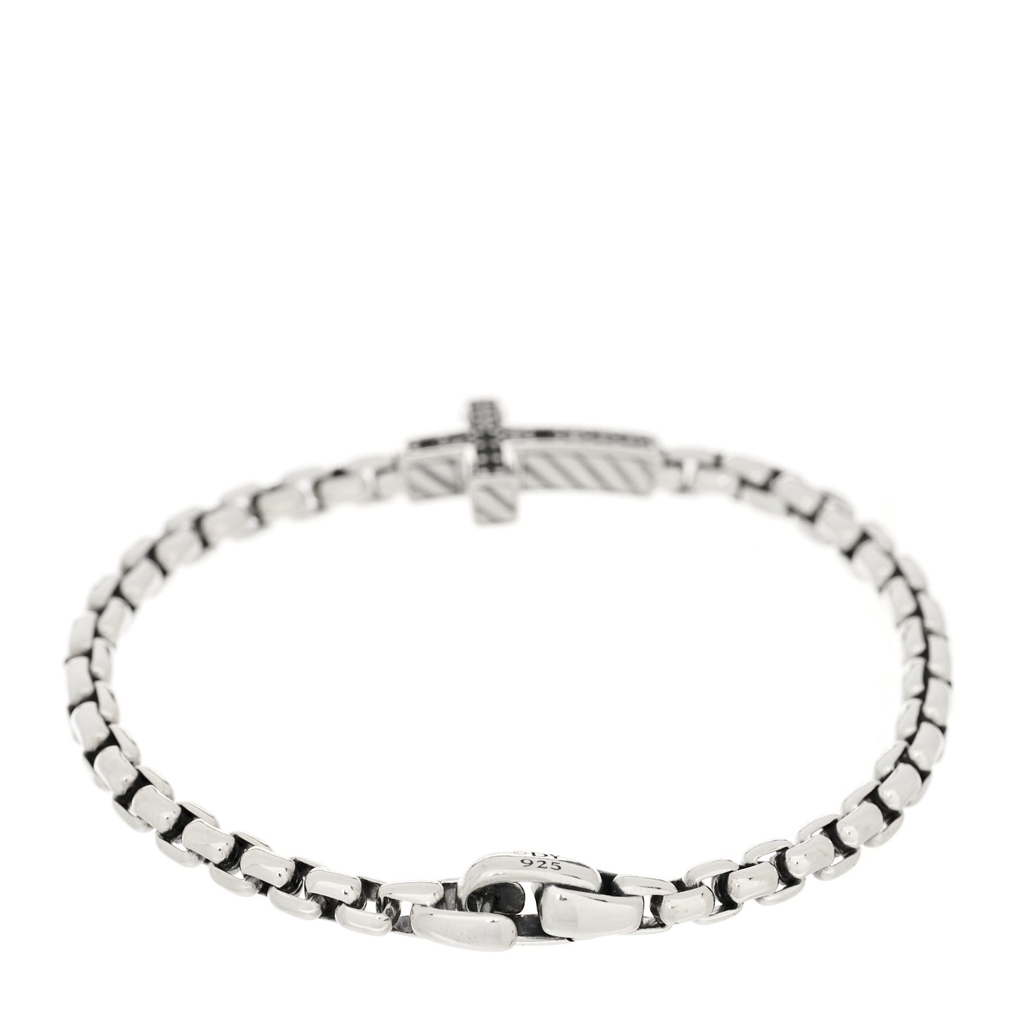 Sterling Silver Black Diamond Pave Cross Bracelet