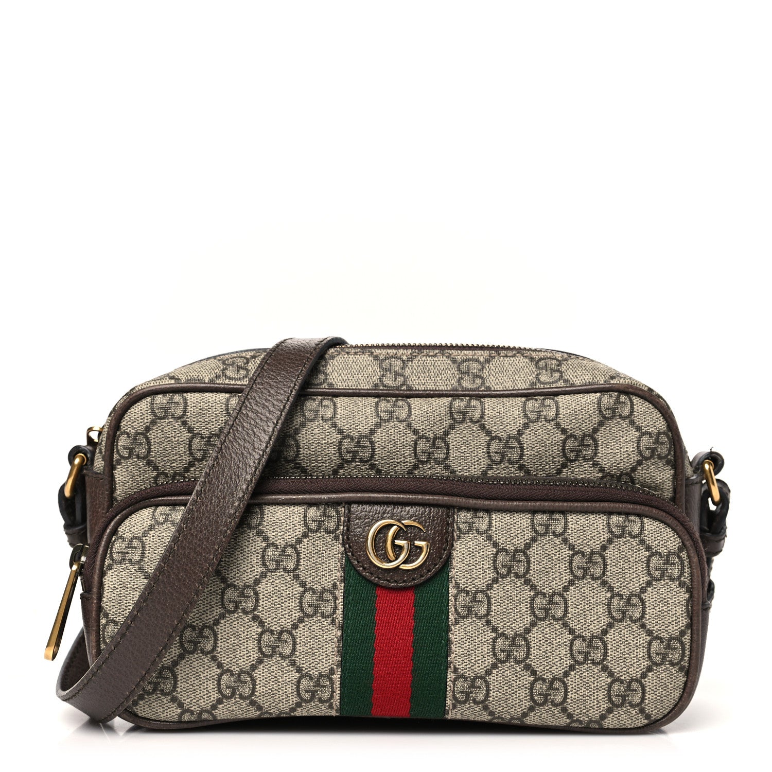 Gucci GG Supreme Monogram Textured Dollar Calfskin Web Mini Ophidia Convertible Shoulder Bag Beige Ebony New Acero 1 of 12