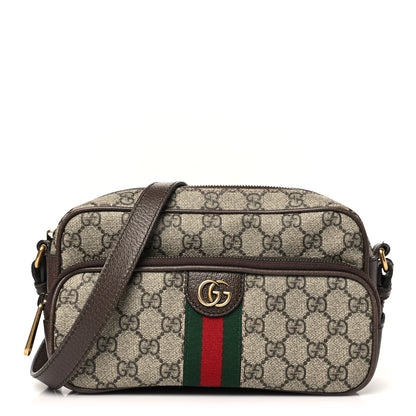 Gucci GG Supreme Monogram Textured Dollar Calfskin Web Mini Ophidia Convertible Shoulder Bag Beige Ebony New Acero 1 of 12