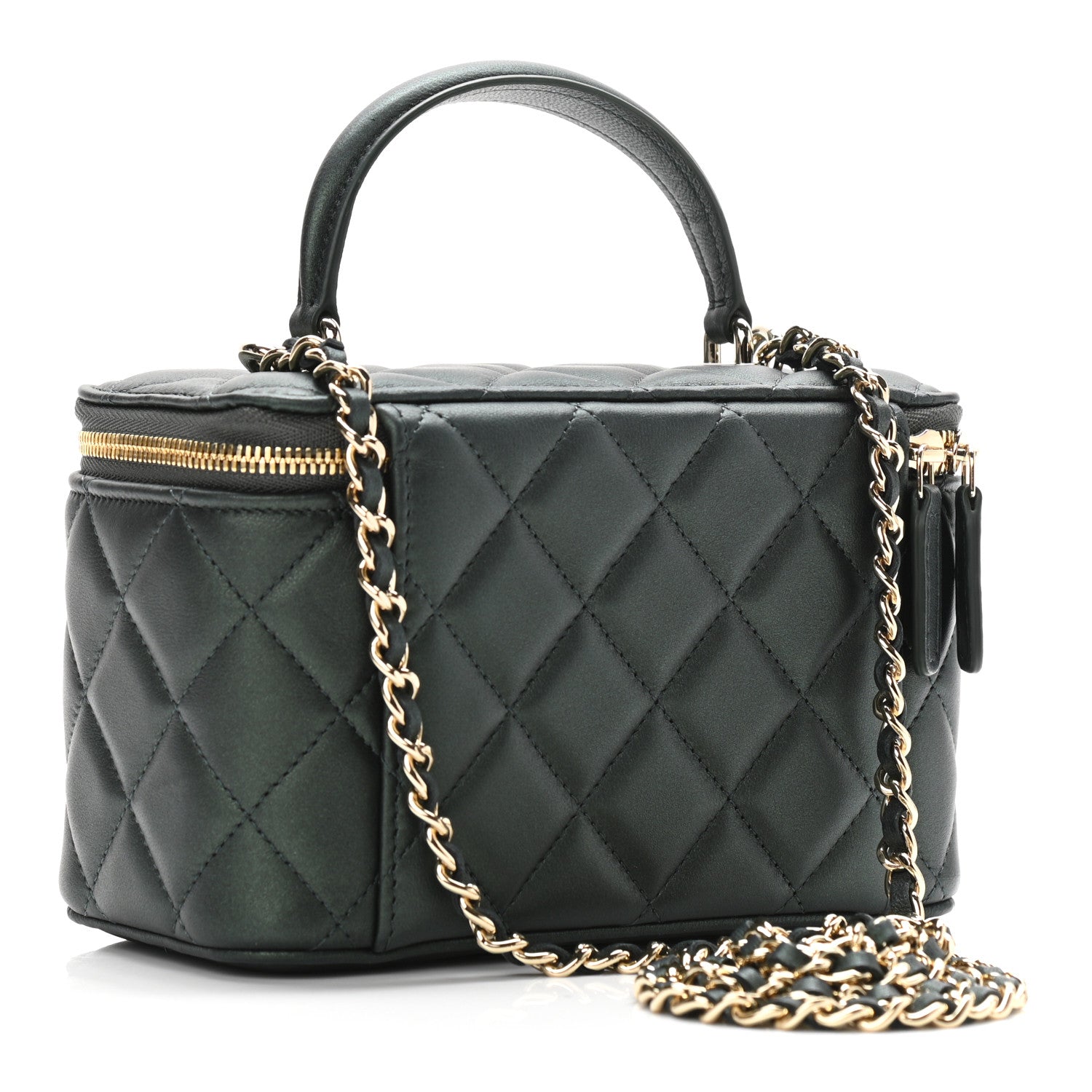 Chanel Iridescent Lambskin Quilted Small Top Handle Vanity Case With Chain Green 3 of 11