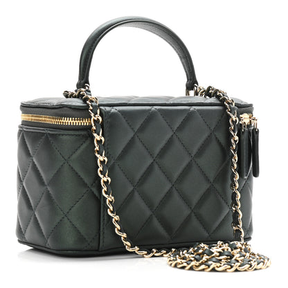 Chanel Iridescent Lambskin Quilted Small Top Handle Vanity Case With Chain Green 3 of 11