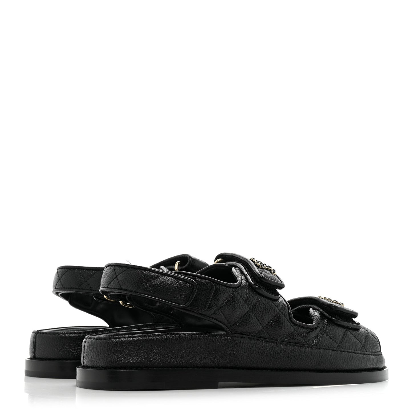 Grained Calfskin Velcro Dad Sandals 37 Black