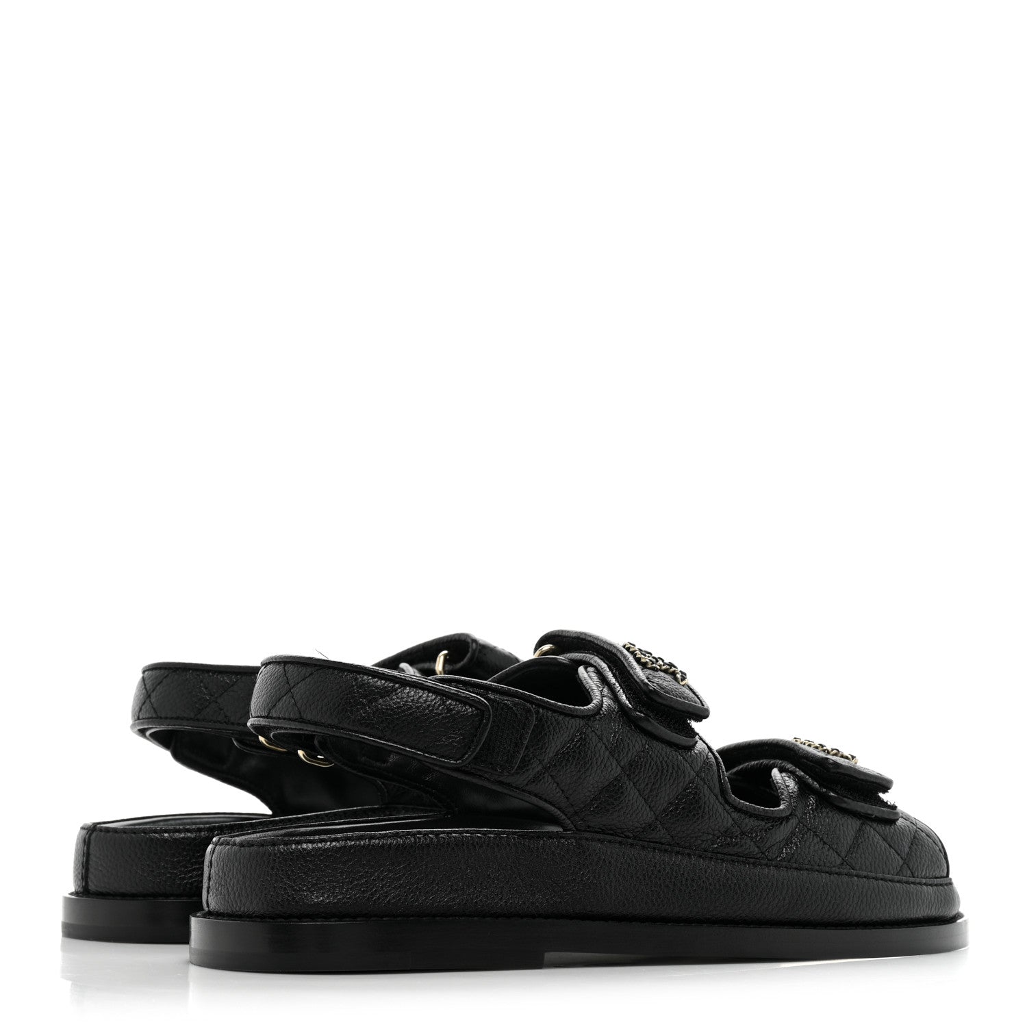 Chanel Grained Calfskin Velcro Dad Sandals 37 Black 4 of 10