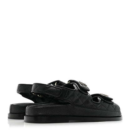 Chanel Grained Calfskin Velcro Dad Sandals 37 Black 4 of 10