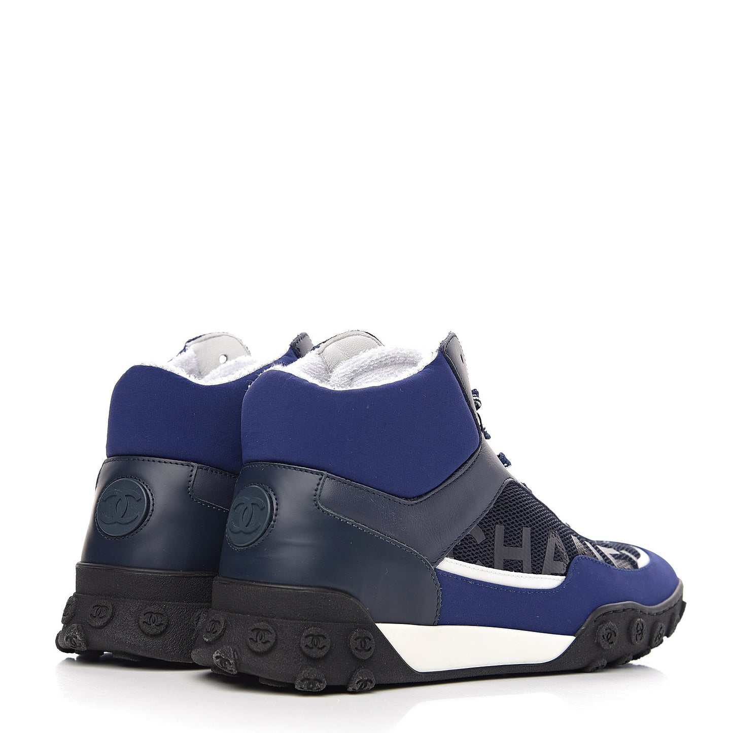 Calfskin Mesh Lycra Womens Logo High Top Sneakers 39.5 Blue