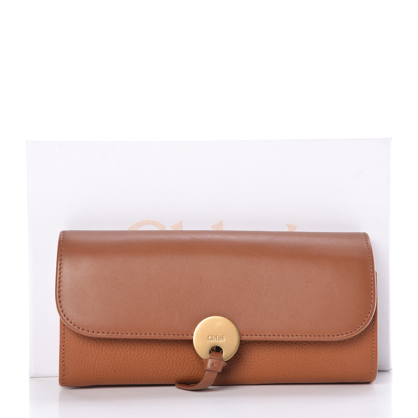 Grained Smooth Calfskin Small Indy Long Wallet Caramel