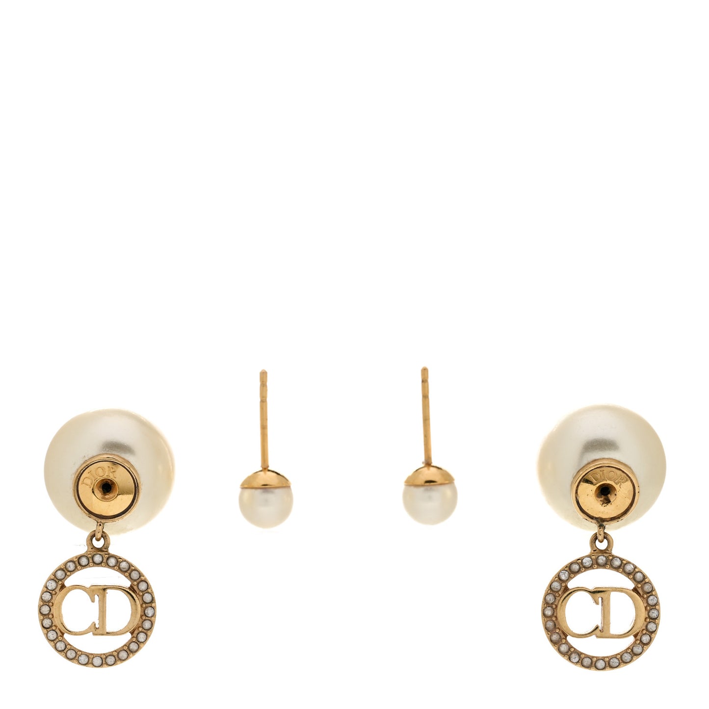 Pearl Crystal Dior Heart Tribales Drop Earrings Gold