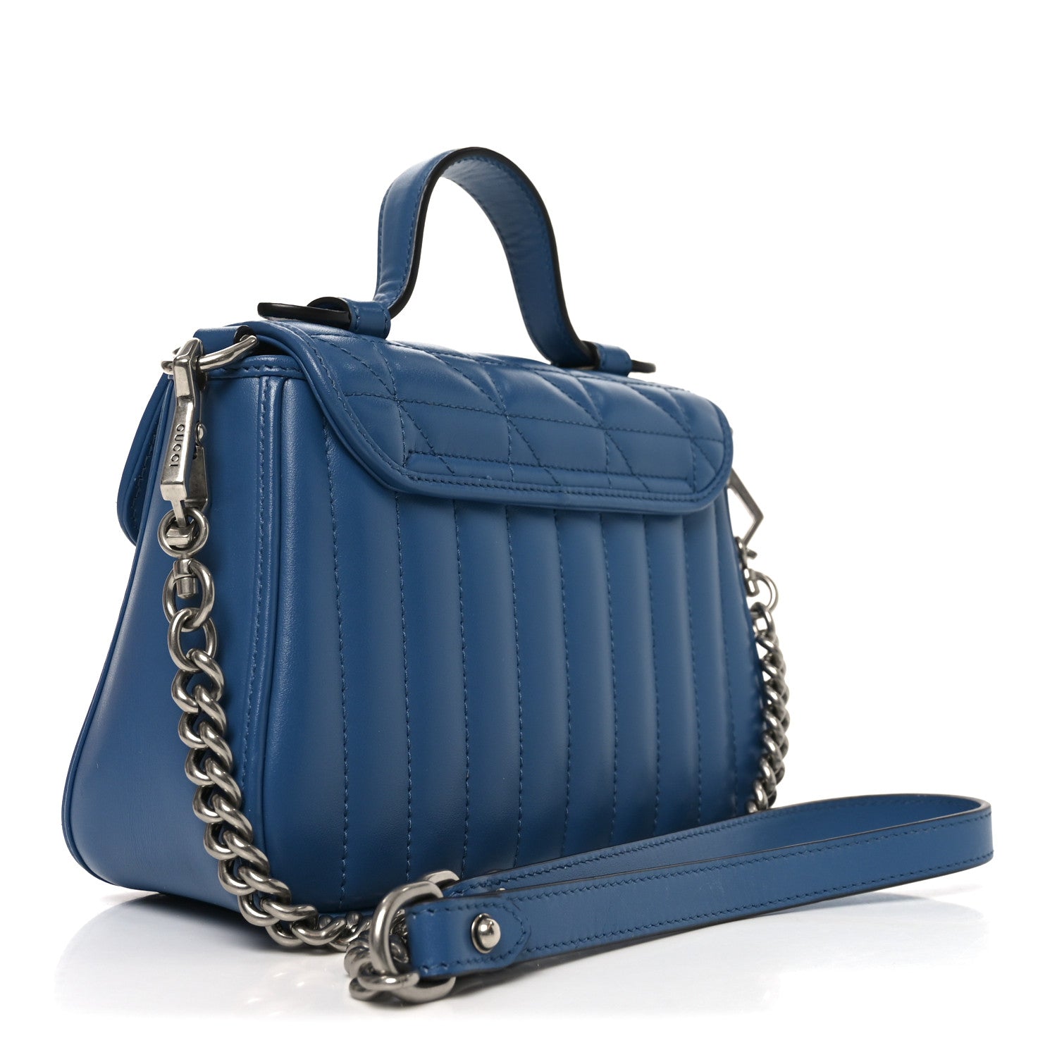 Gucci Calfskin Matelasse Aria Mini GG Marmont Top Handle Shoulder Bag Clear Blue 3 of 10