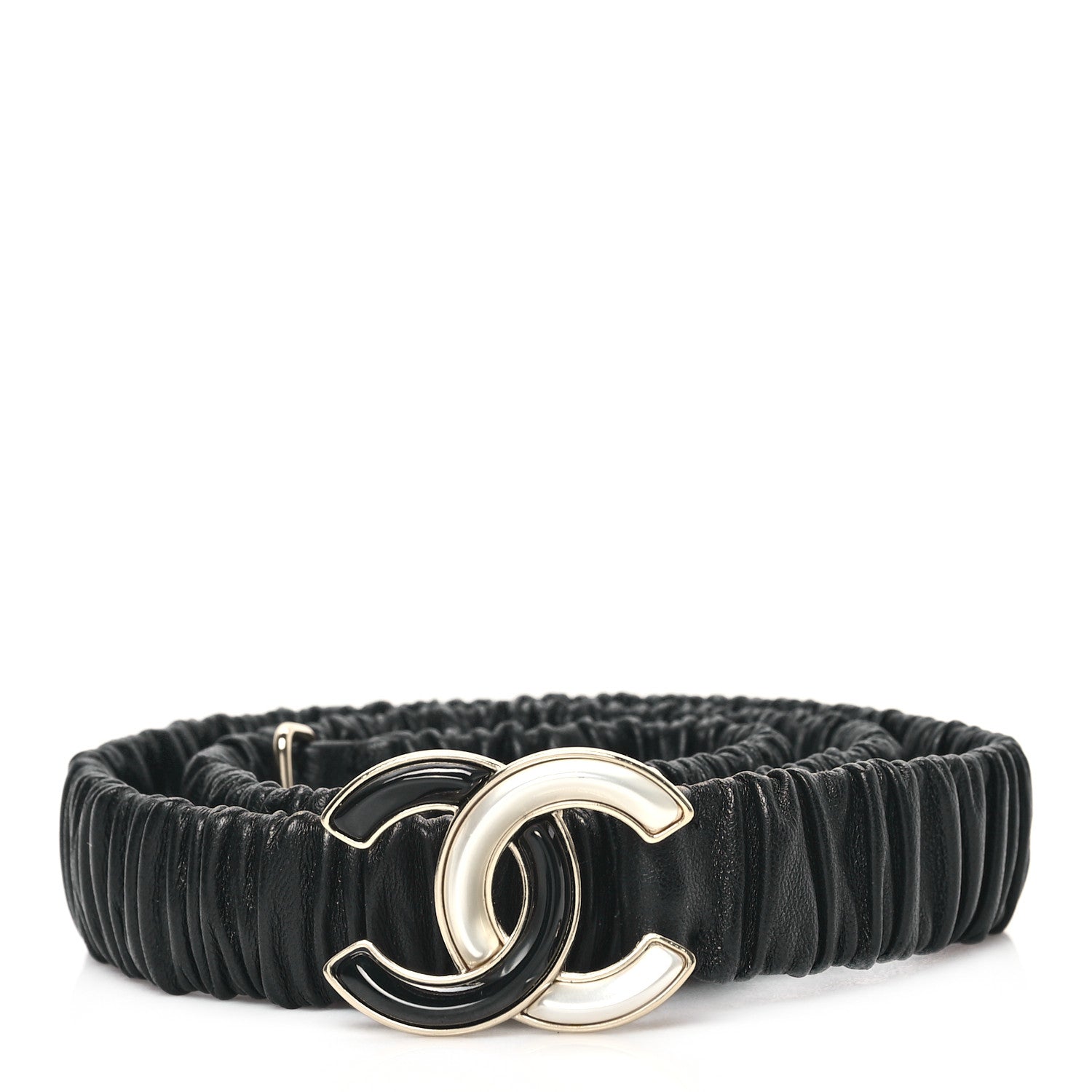 Chanel Lambskin Metal Ruched Chain CC Belt 80 32 Black White 1 of 5