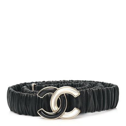 Chanel Lambskin Metal Ruched Chain CC Belt 80 32 Black White 1 of 5