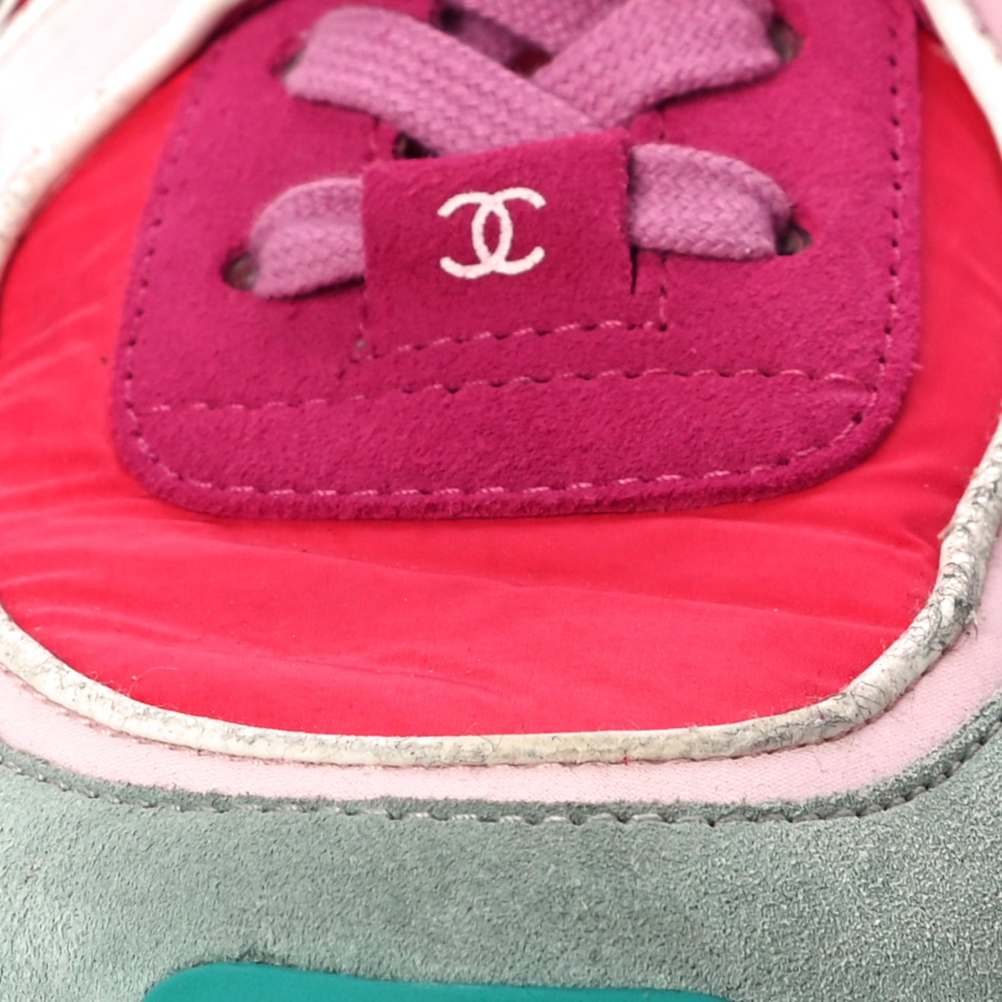 Nylon Calfskin Suede Womens CC Sneakers 40 Fuchsia Pink