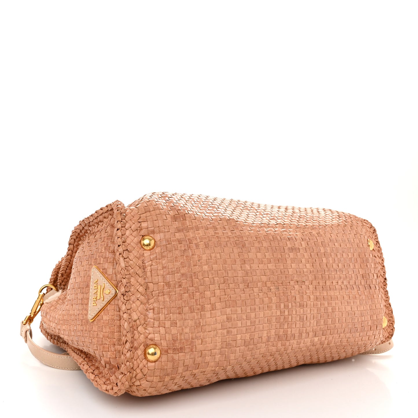 Madras Woven Top Handle Satchel Beige