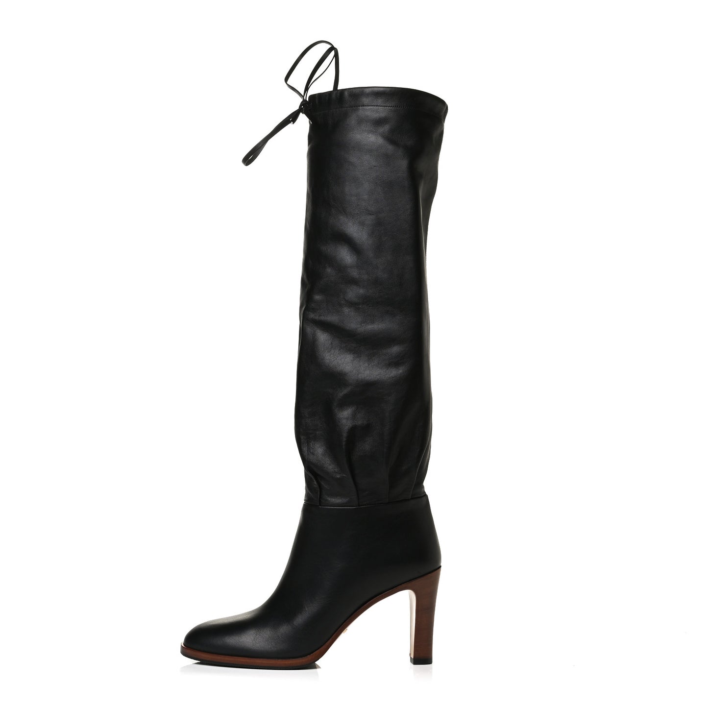 Deauville Calfskin Cinched Knee High Boots 39.5 Black