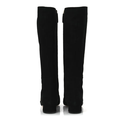 Gucci Kid Scamosciato GG Marmont Fringe Knee High Boots 39.5 Black 6 of 13