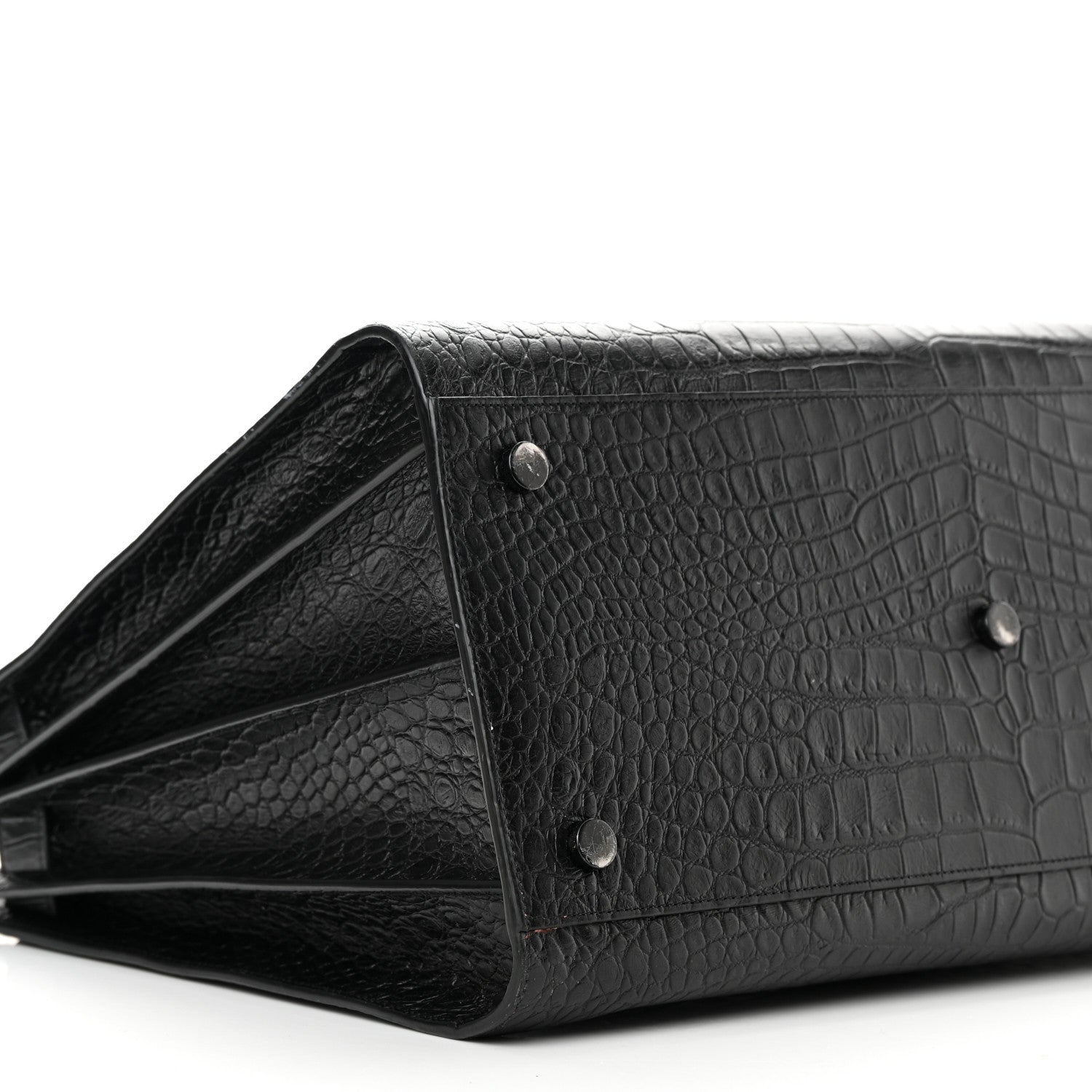 Saint Laurent Calfskin Crocodile Embossed Large Sac De Jour Carryall Black 9 of 26