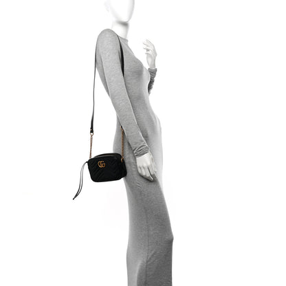 Gucci Calfskin Matelasse Mini GG Marmont Chain Shoulder Bag Black 2 of 19