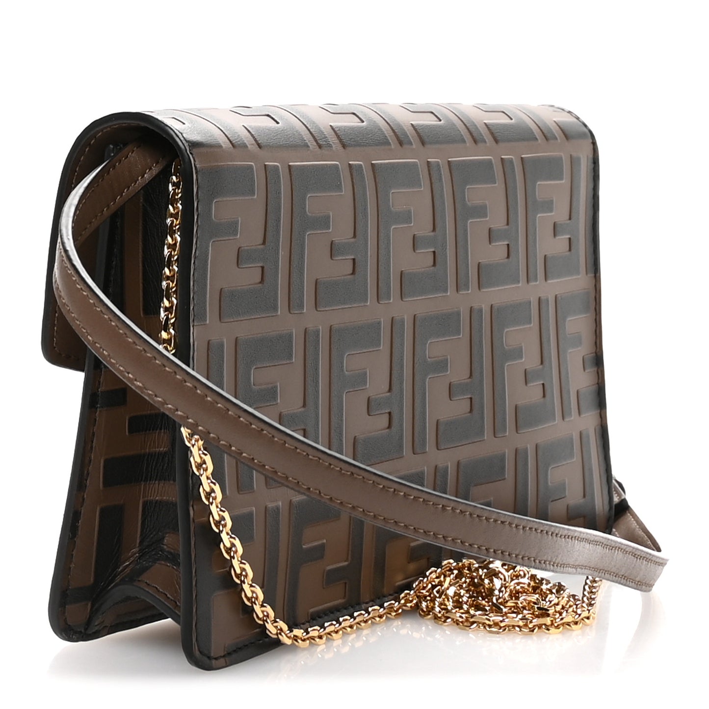 Vitello Ceylon Bi-Color FF 1974 Embossed FF Diamonds Chain Wallet Maya Black