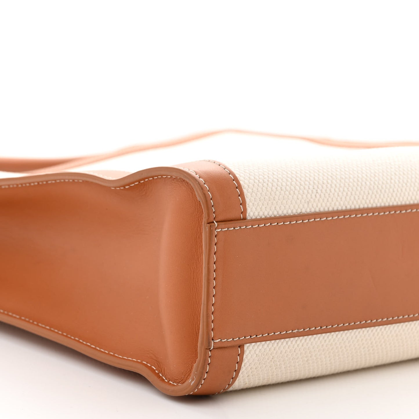 Canvas Calfskin Logo Print Small Vertical Cabas Natural Tan