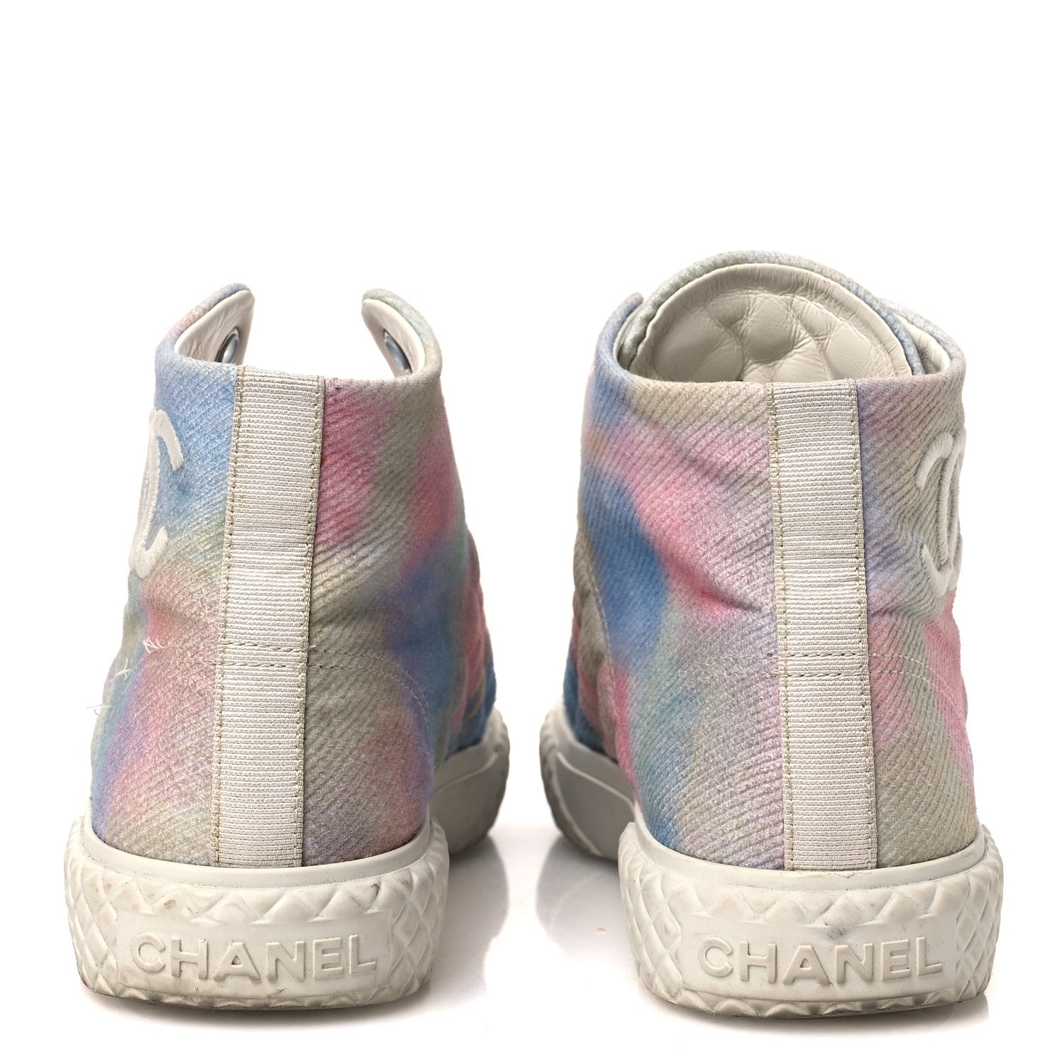 Chanel Printed Fabric High Top CC Sneakers 39 Green Pink Blue White 6 of 13