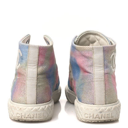 Chanel Printed Fabric High Top CC Sneakers 39 Green Pink Blue White 6 of 13