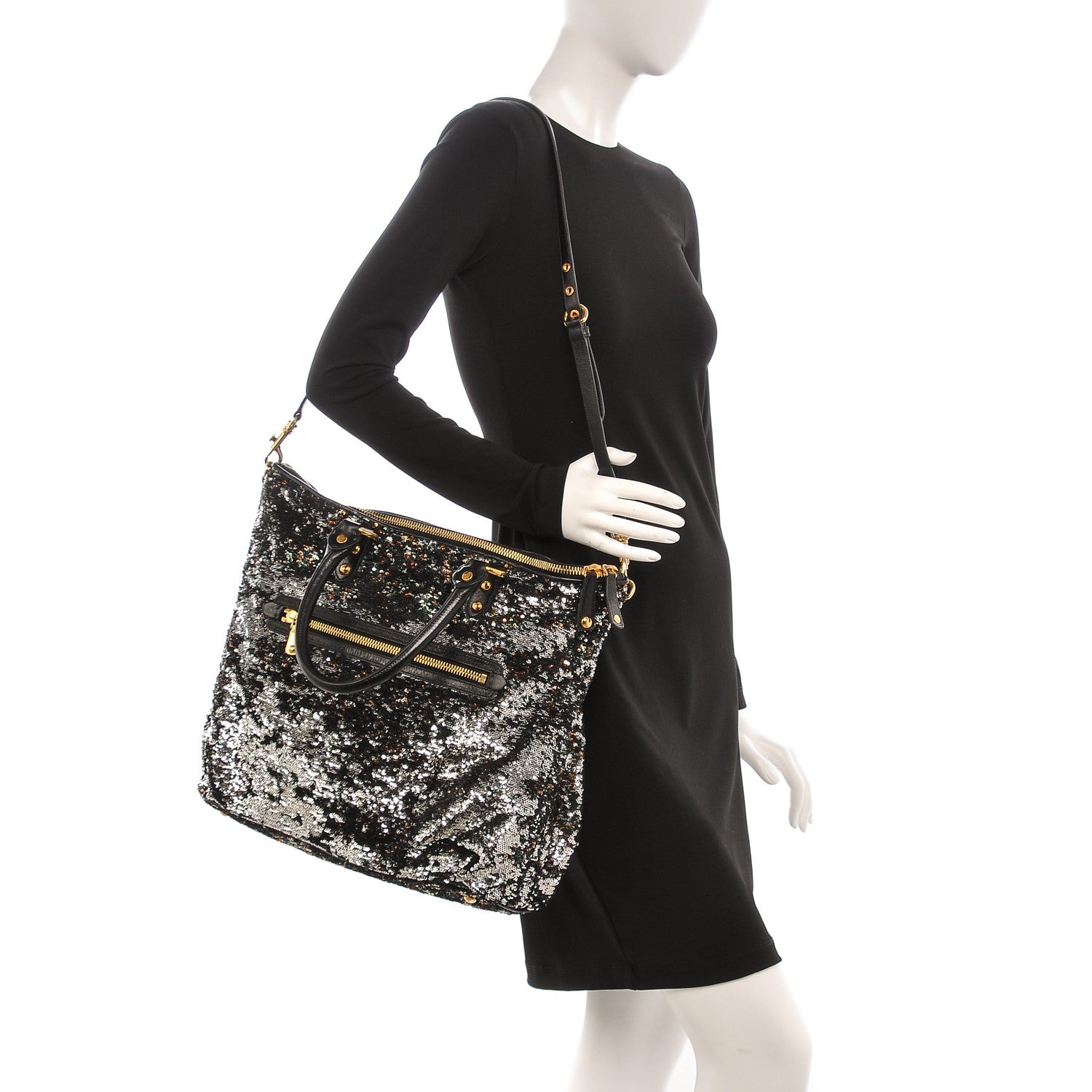 Miu Miu Paillettes Sequin Shopping Tote Argento 2 of 7
