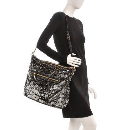 Miu Miu Paillettes Sequin Shopping Tote Argento 2 of 7