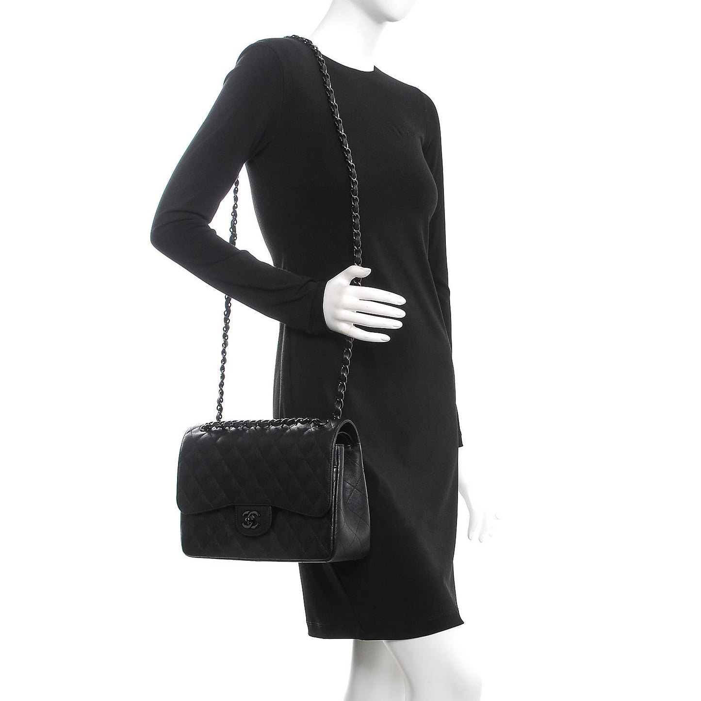 Crumpled Calfskin Quilted Jumbo Double Flap So Black