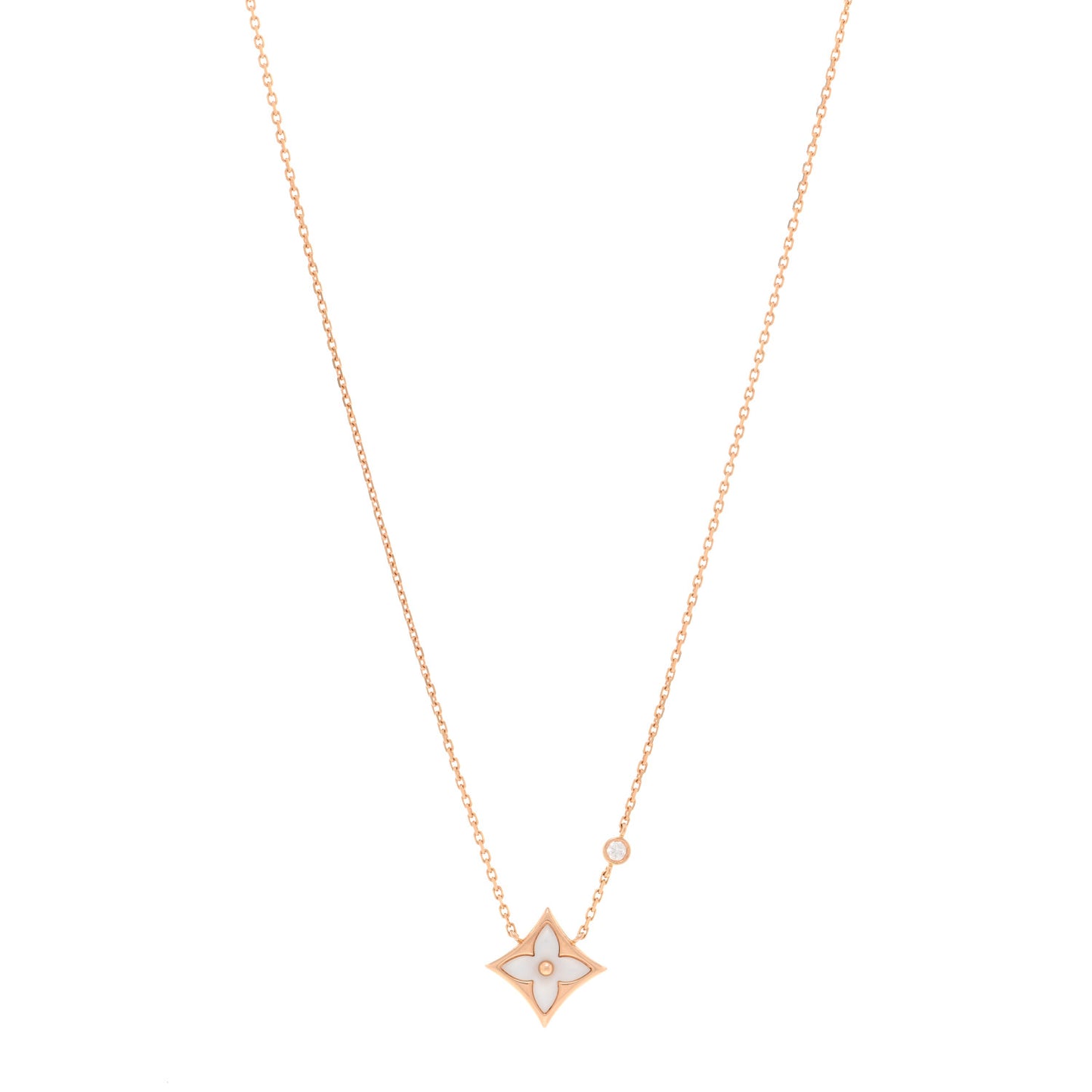 18K Pink Gold Diamond Mother of Pearl Color Blossom BB Star Pendant Necklace