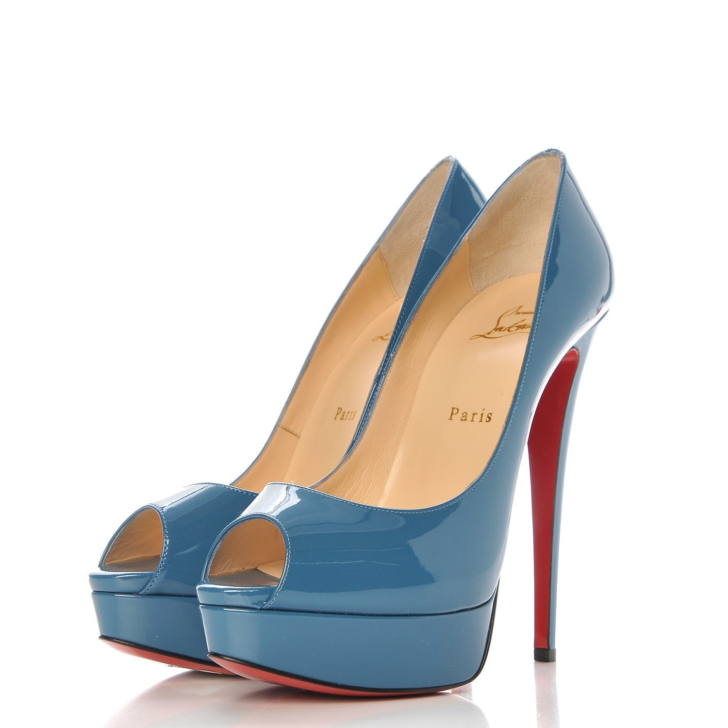 Christian Louboutin Patent Lady Peep 150 Pumps 39.5 Ocean 3 of 9