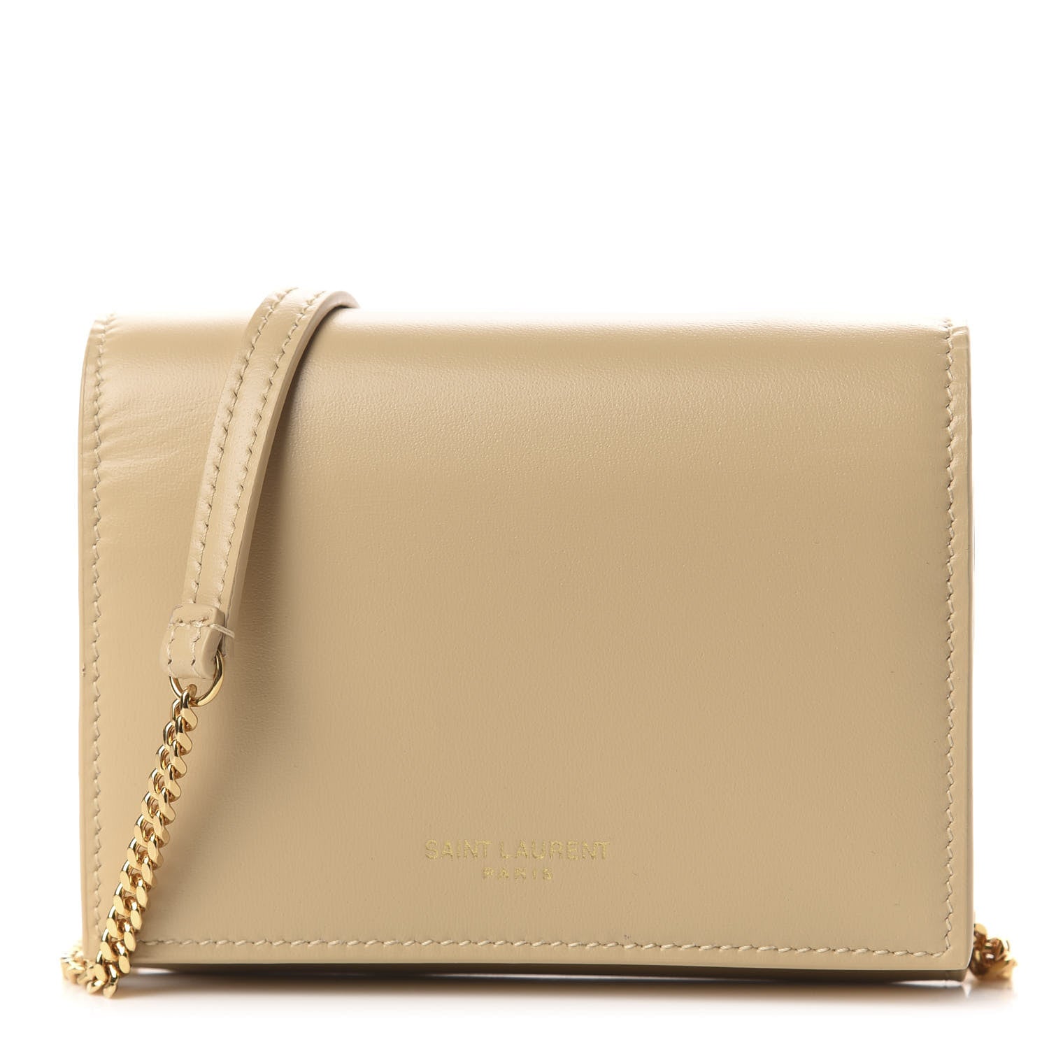 Saint Laurent Calfskin Monogram Chain Card Case Ivory Natural 1 of 11