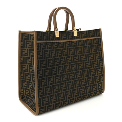 Fendi Fabric Jacquard FF 1974 Logo Large Fendi Sunshine Shopper Tote Tobacco Moro Sand 3 of 11