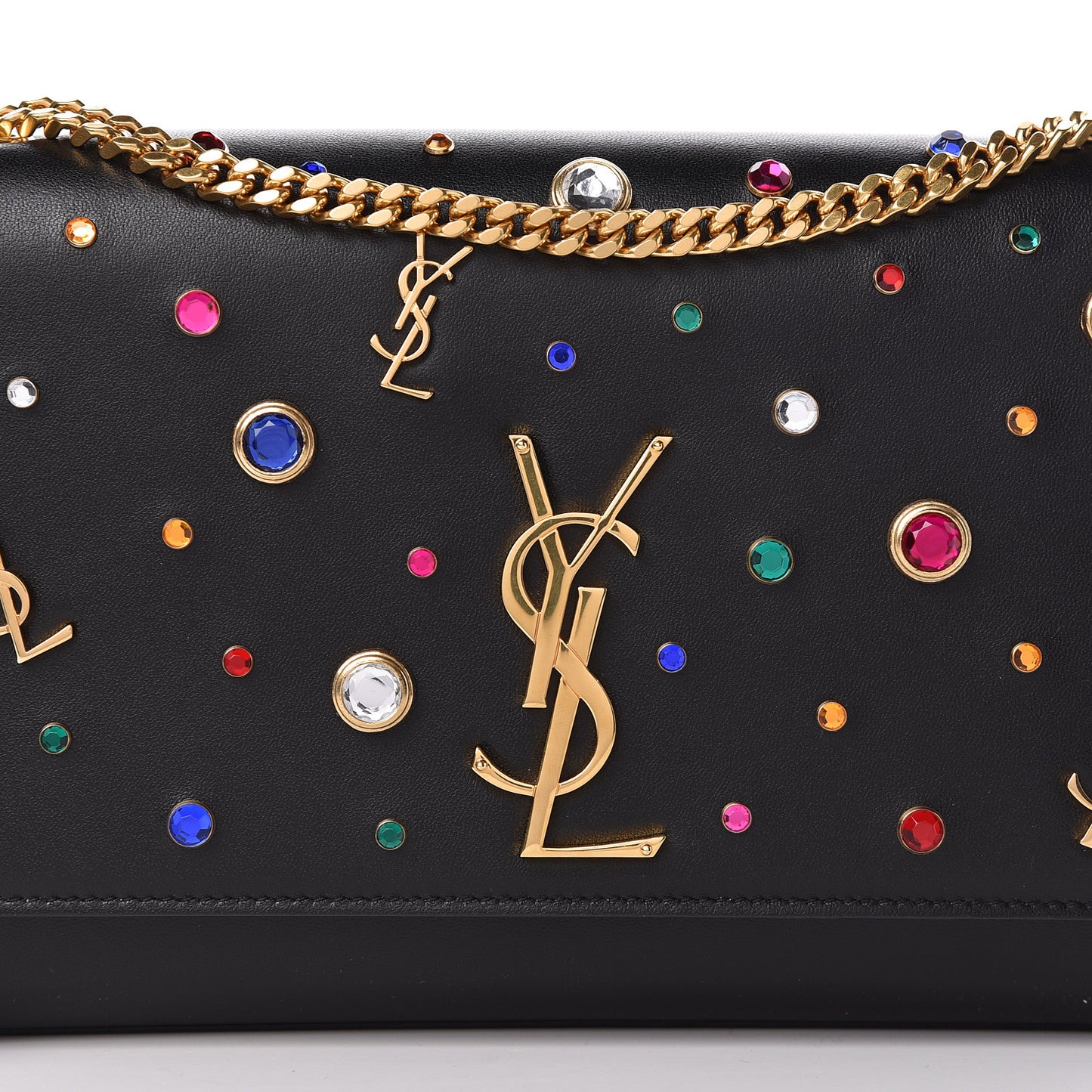 Calfskin Crystal Medium Monogram Kate Satchel Black