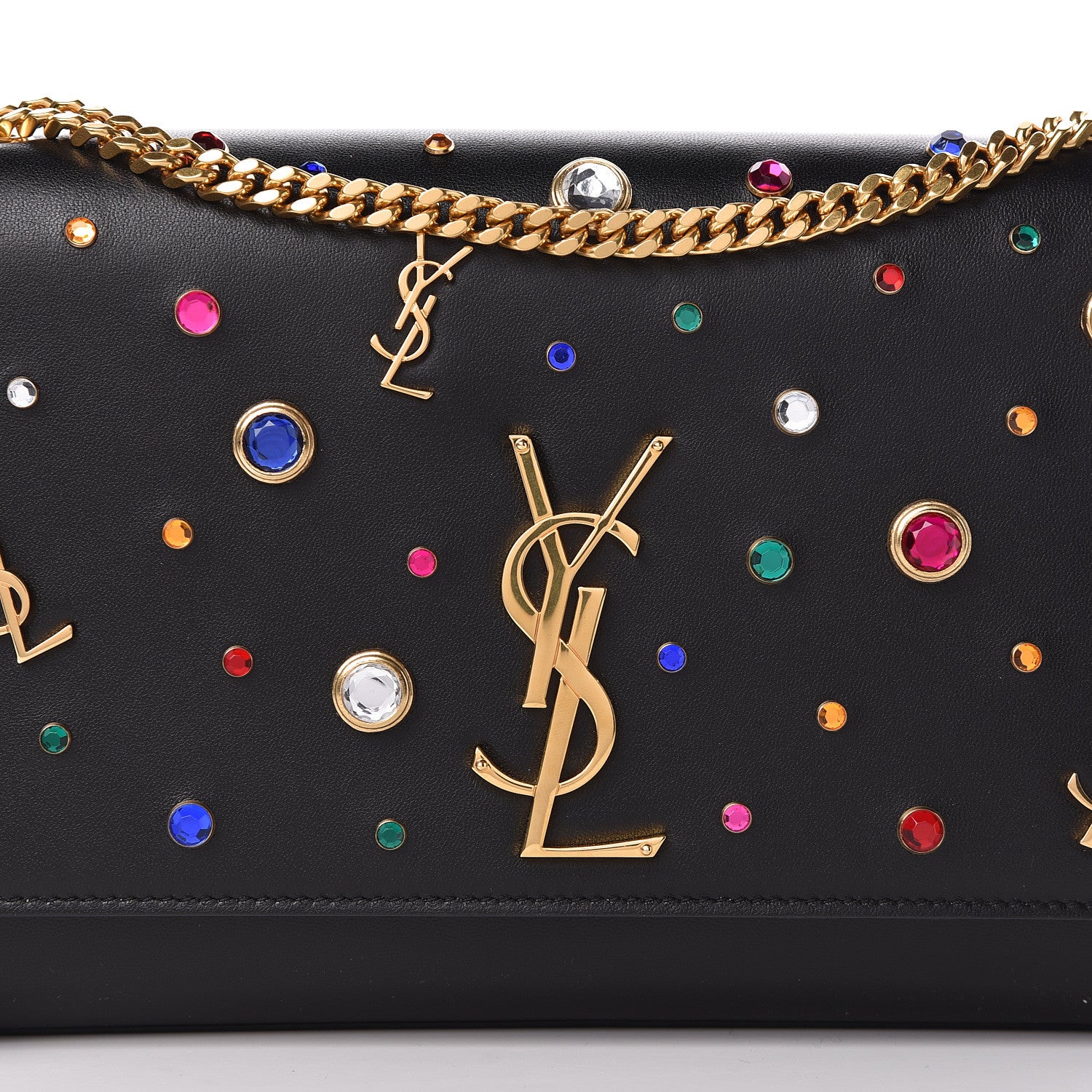 Saint Laurent Calfskin Crystal Medium Monogram Kate Satchel Black 9 of 11