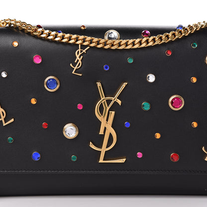 Saint Laurent Calfskin Crystal Medium Monogram Kate Satchel Black 9 of 11