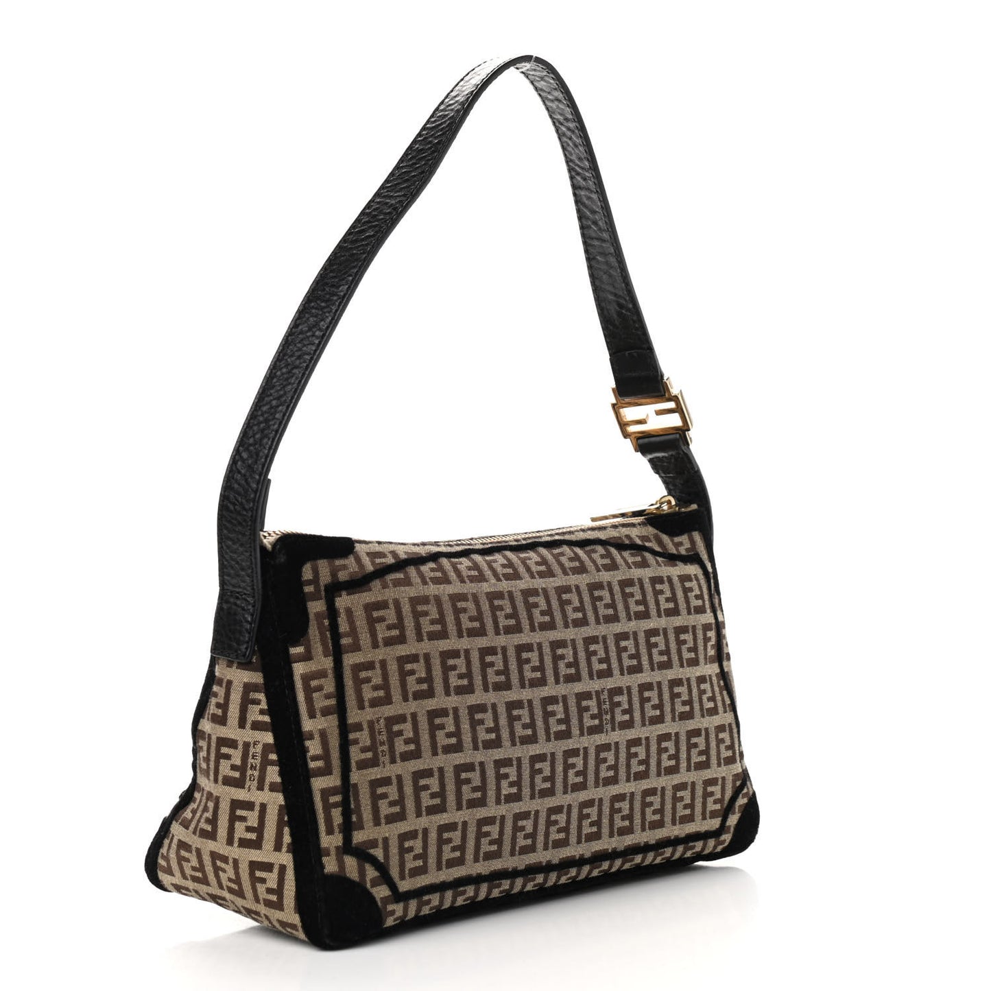 Zucchino Velvet Vitello Small Shoulder Bag Mogano Panna Black